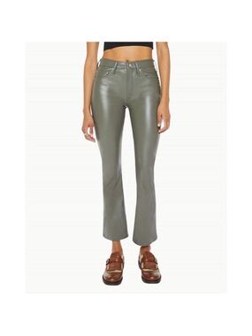MOTHER Insider Flood “Cinderblock” Olive Green Cropped Leather Pants size 27